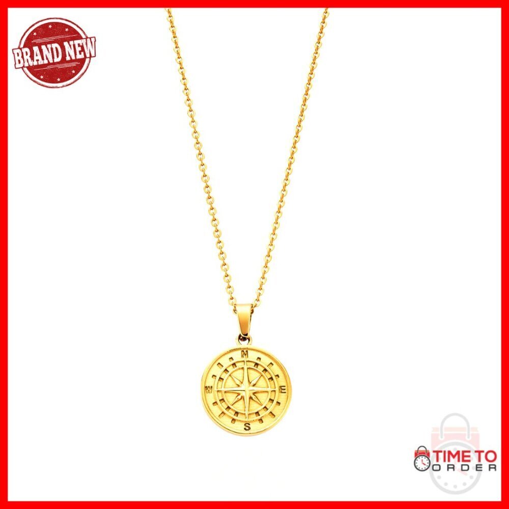 Stainless Steel Compass Pendant Necklace 20.5" Waterproof Hypoallergenic